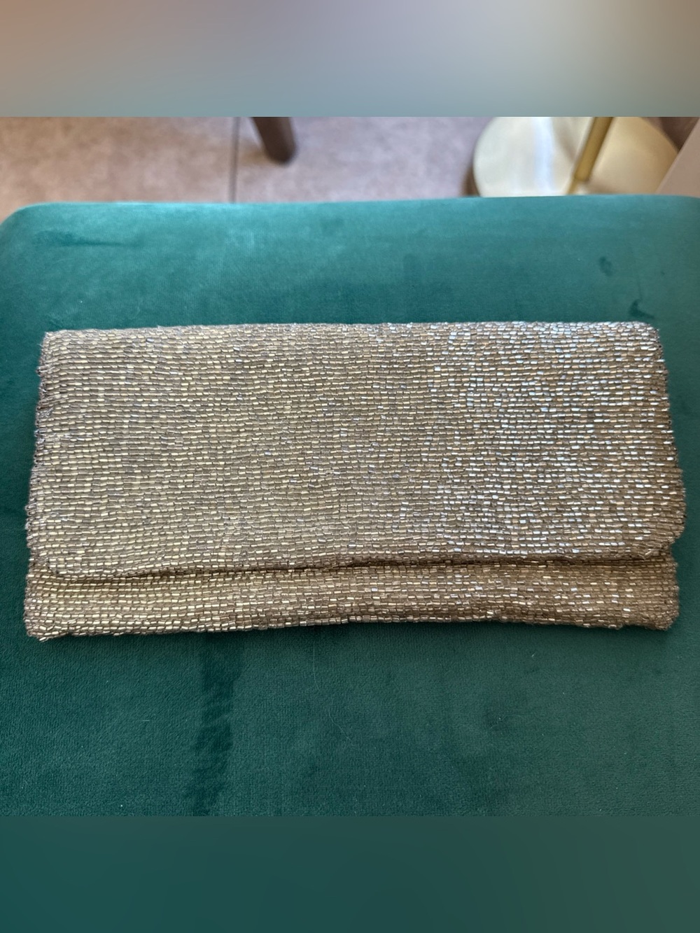 Moyna Beaded Fold-Over Clutch Bag in Champagne/Gold